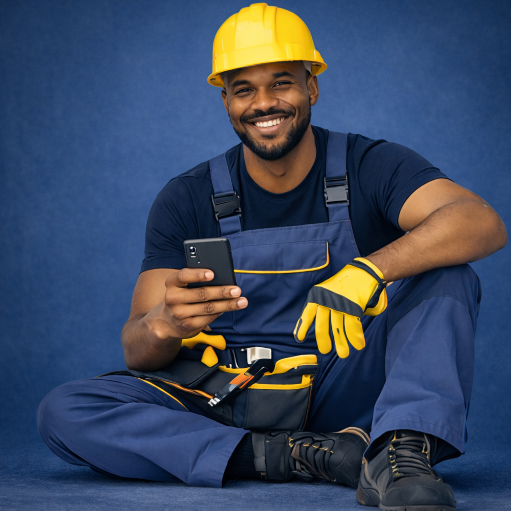 Contractor holding a phone
